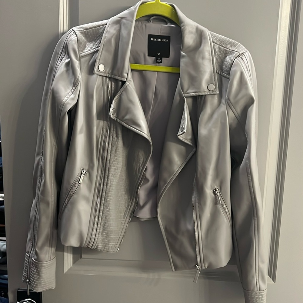 True Religion Grey Faux Leather Jacket Small